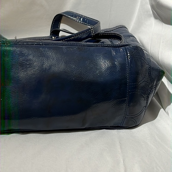 Coach Navy Patent Leather Logo Shoulder Bag - Picture 12 of 12
